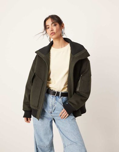 ASOS DESIGN - Bomber in misto lana oliva con colletto oversize - ASOS EDITION - Modalova