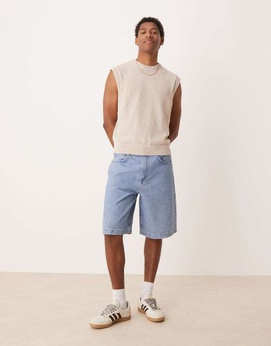 Bermuda en jean long - moyen délavé - Asos Design - Modalova