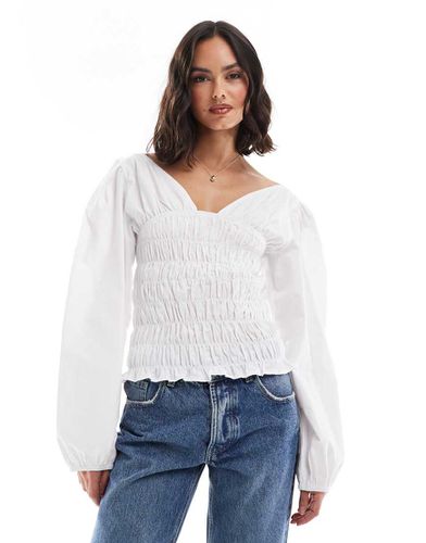 Blusa a maniche lunghe bianca con dettaglio arricciato - ASOS DESIGN - Modalova