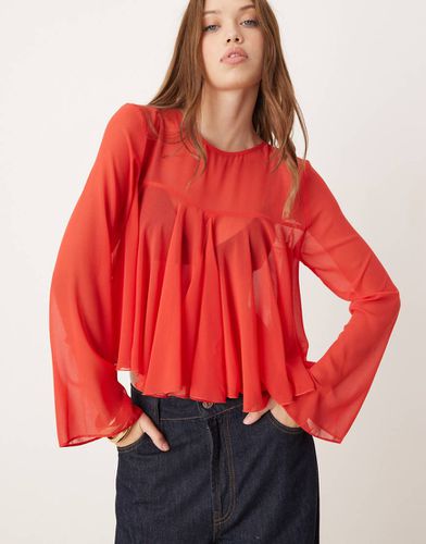 Blusa godet a maniche lunghe rossa trasparente - ASOS DESIGN - Modalova