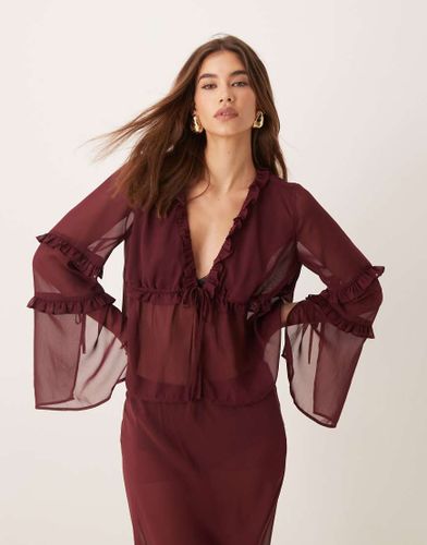 Blusa in chiffon bordeaux con volant - ASOS DESIGN - Modalova