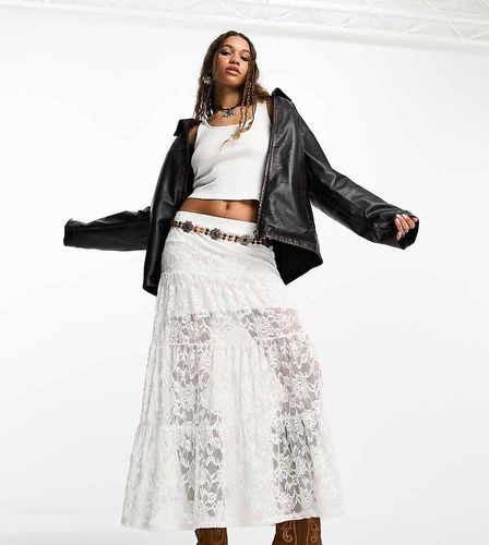 Gonna lunga stile western in pizzo crema a balze - ASOS DESIGN - Modalova