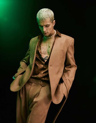 Giacca da abito slim in twill senza colletto con cintura - ASOS DESIGN - Modalova