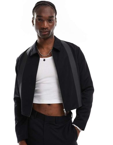 Giacca harrington elegante slim fit taglio corto nera con finiture in pelle sintetica in coordinato - ASOS DESIGN - Modalova