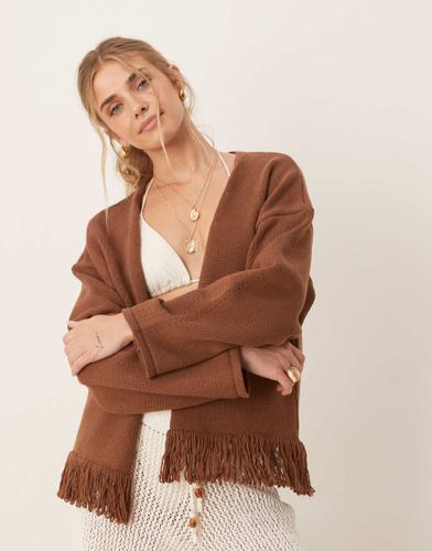 Gilet bord à bord en maille avec franges - Rouille - Asos Design - Modalova