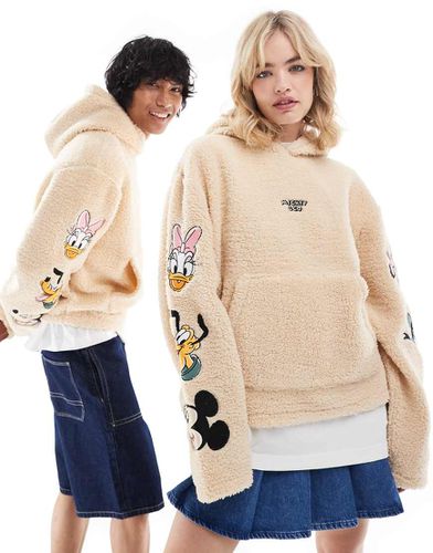 Disney - Felpa con cappuccio unisex squadrata in pile borg beige con ricamo "Mickey Mouse & Friends" - ASOS DESIGN - Modalova