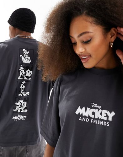 Disney - T-shirt unisex oversize antracite con stampa "Mickey Mouse And Friends" in verticale sul retro - ASOS DESIGN - Modalova