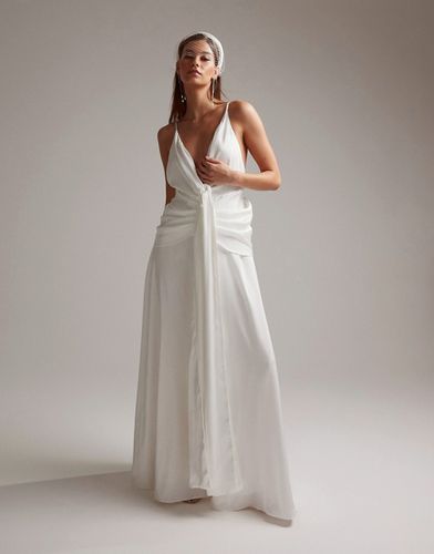 Emily - Vestito da sposa con spalline sottili in raso drappeggiato con scollo profondo - ASOS DESIGN - Modalova