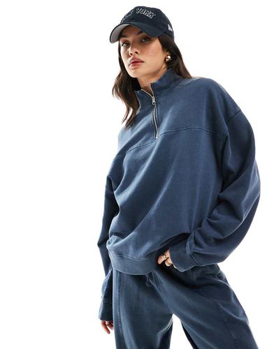 Felpa oversize slavato con zip corta - ASOS DESIGN - Modalova