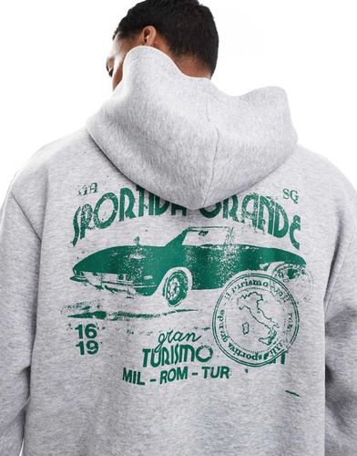 Felpa oversize squadrata grigia con stampa di automobile - ASOS DESIGN - Modalova