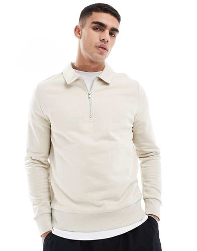 Felpa stile polo beige con zip corta - ASOS DESIGN - Modalova