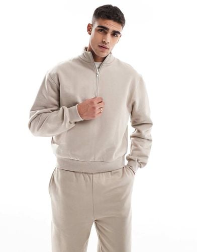 Felpa premium squadrata oversize pesante 400 gsm beige con zip corta - ASOS DESIGN - Modalova