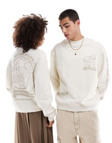 Felpa unisex oversize écru con stampa "Woody Woodpecker" su licenza - ASOS DESIGN - Modalova