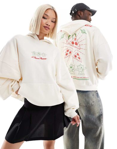 Felpa unisex super oversize bianco sporco con cappuccio e stampa Disney Pixar con gli alieni di Toy Story - ASOS DESIGN - Modalova