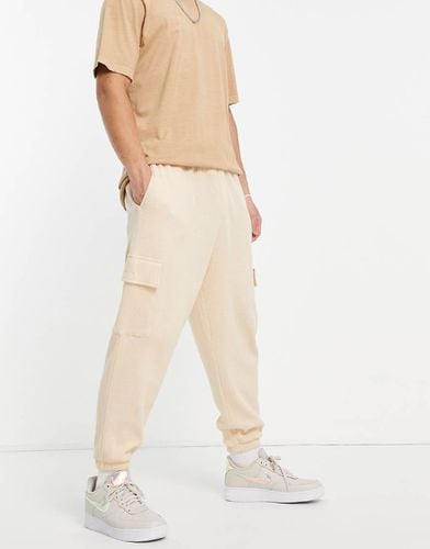 Joggers cargo a fondo ampio in piqué beige in coordinato - ASOS DESIGN - Modalova