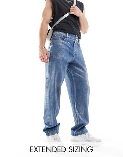Jeans ampi lavaggio medio con laminature argento metallizzato - ASOS DESIGN - Modalova