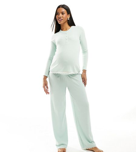 ASOS DESIGN Maternity - Mix & Match - Pantaloni del pigiama verdi in tessuto a nido d'ape e pizzo - ASOS Maternity - Modalova