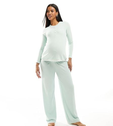 ASOS DESIGN Maternity - Mix & Match - Pantaloni del pigiama verdi in tessuto a nido d'ape e pizzo - ASOS Maternity - Modalova