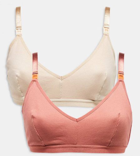 ASOS DESIGN Maternity - Confezione da 2 reggiseni in cotone a coste beige e ruggine - ASOS Maternity - Modalova