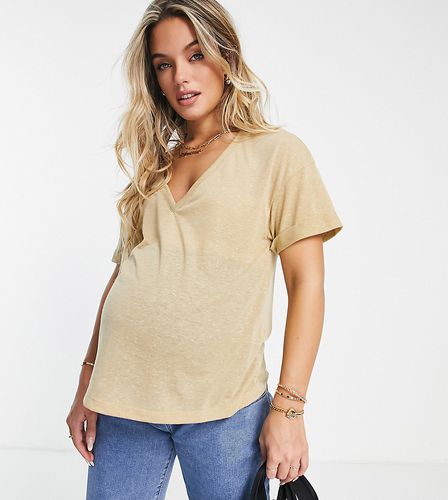 ASOS DESIGN Maternity - T-shirt squadrata in misto lino color pietra - ASOS Maternity - Modalova