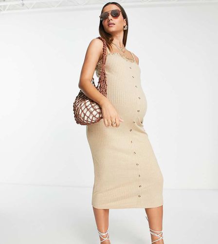 ASOS DESIGN Maternity - Vestito midi color sabbia a coste con bottoni e volant sul fondo - ASOS Maternity - Modalova