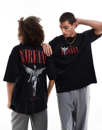 Maglietta unisex oversize nera con stampa di Nirvana con angelo su licenza - ASOS DESIGN - Modalova