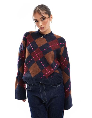 Maglione girocollo con motivo a losanghe e cuciture a vista - ASOS DESIGN - Modalova