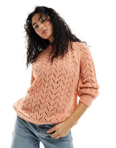Maglione girocollo vestibilità ampia in maglia traforata color albicocca - ASOS DESIGN - Modalova