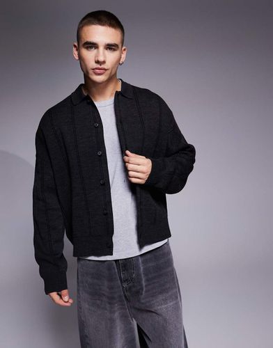 Maglione oversize squadrato antracite mélange a righe con colletto stile polo - ASOS DESIGN - Modalova