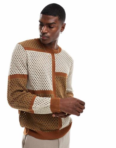 Maglione lavorato vestibilità comoda color block beige e marrone - ASOS DESIGN - Modalova