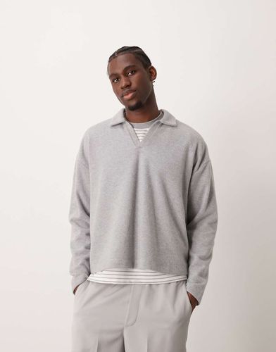 Maglione stile polo oversize in tessuto pesante con finitura spazzolata a coste - ASOS DESIGN - Modalova