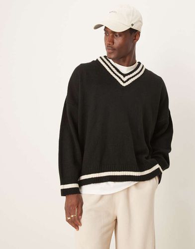 Maglione super oversize squadrato spazzolato con scollo a V e bordi a contrasto - ASOS DESIGN - Modalova