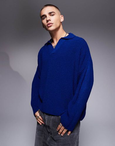 Maglione super oversize squadrato blu scuro a coste inglesi con scollo a intaglio - ASOS DESIGN - Modalova