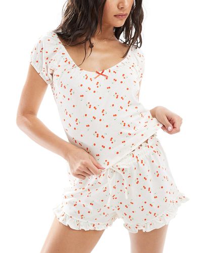 Mix & Match - T-shirt del pigiama con stampa di ciliegie e bordi smerlati - ASOS DESIGN - Modalova