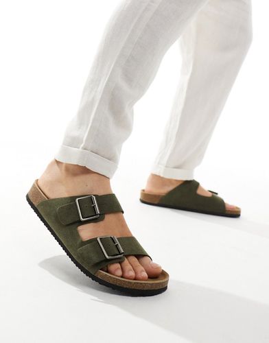 Sandali con doppia fascetta in camoscio sintetico kaki - ASOS DESIGN - Modalova