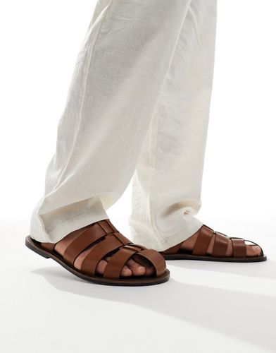 Sandali gladiatore in pelle color cuoio - ASOS DESIGN - Modalova