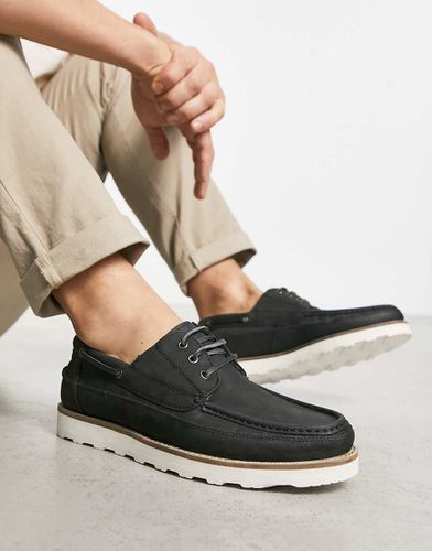 Scarpe da barca in pelle nera con zeppa - ASOS DESIGN - Modalova