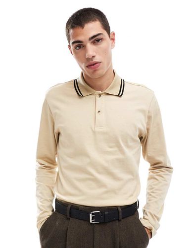 Polo a maniche lunghe beige con profili a contrasto sul colletto - ASOS DESIGN - Modalova