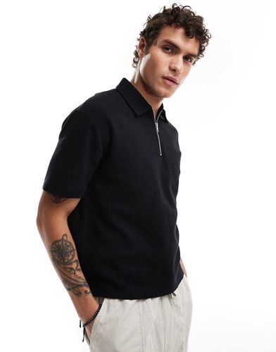 Polo comoda squadrata nera con zip - ASOS DESIGN - Modalova