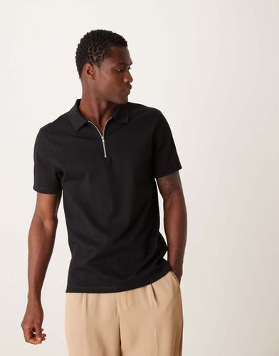 Polo premium nera in tessuto interlock da 300 gsm - ASOS DESIGN - Modalova