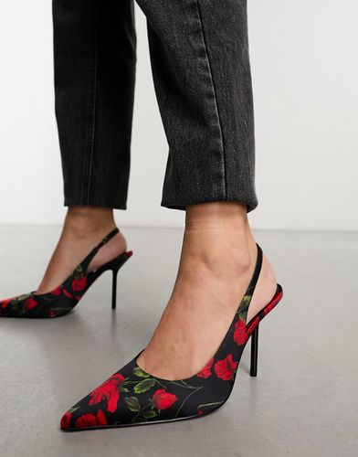 Porsha - Scarpe con tacco alto nere e rosse a fiori con cinturino posteriore - ASOS DESIGN - Modalova