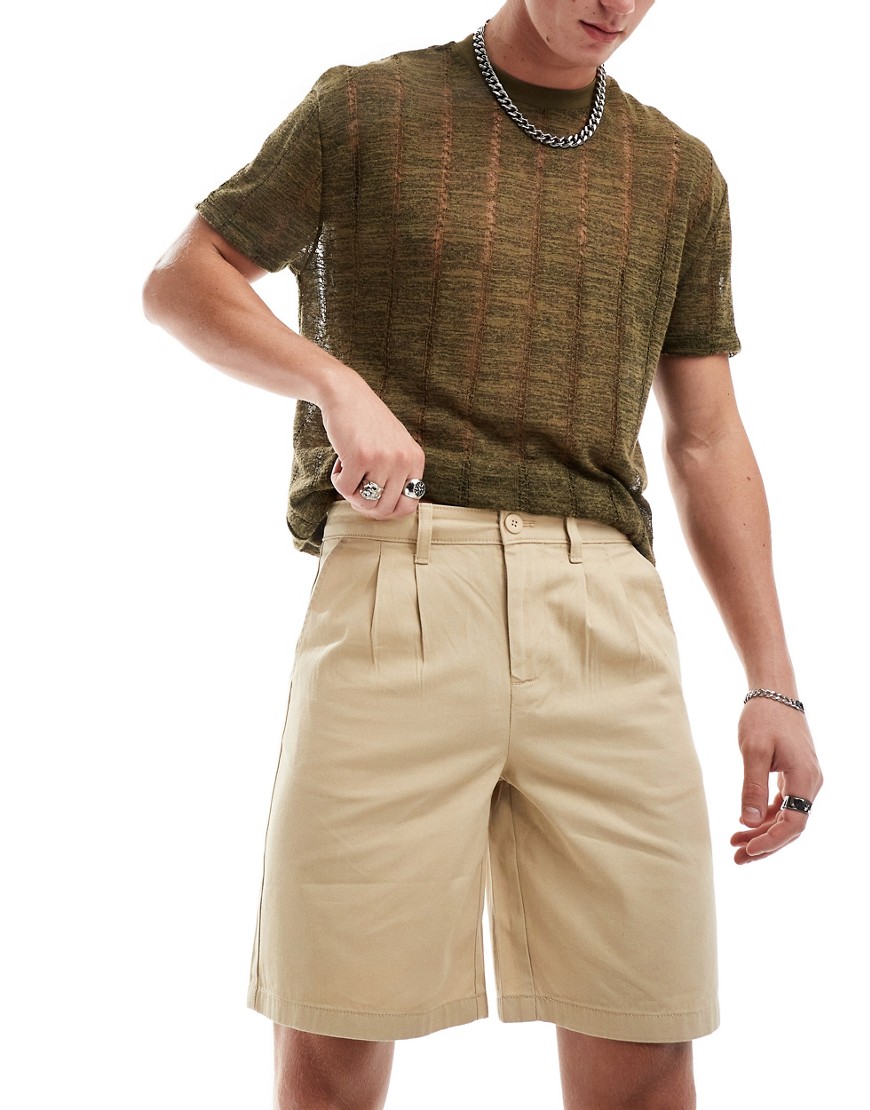 Pantaloncini chino beige con piega doppia taglio lungo - ASOS DESIGN - Modalova