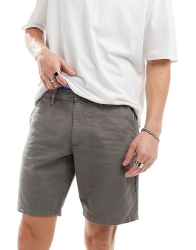Pantaloncini slim lunghezza standard grigi in lino con vita fissa - ASOS DESIGN - Modalova