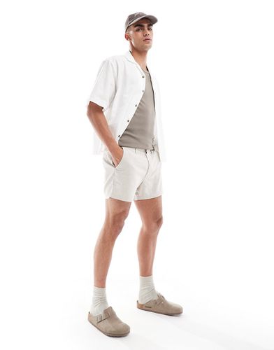 Pantaloncini taglio corto slim con vita fissa beige in lino - ASOS DESIGN - Modalova