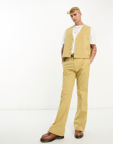 Pantaloni da abito a zampa in lino fiammato beige - ASOS DESIGN - Modalova