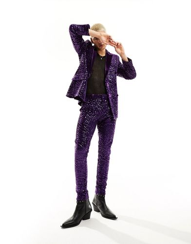 Pantaloni da abito super skinny in velluto viola con paillettes - ASOS DESIGN - Modalova