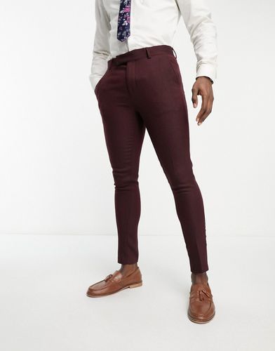 Pantaloni da abito super skinny in misto lana bordeaux a spina di pesce - ASOS DESIGN - Modalova
