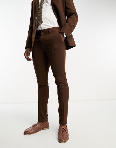 Pantaloni da abito skinny in misto lana marrone a spina di pesce - ASOS DESIGN - Modalova