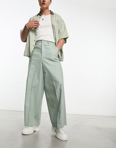 Pantaloni da abito salvia in misto lino a fondo super ampio - ASOS DESIGN - Modalova