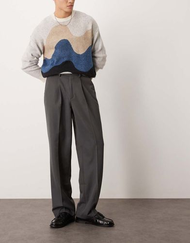 Pantaloni eleganti a fondo ampio color antracite con pieghe sul davanti - ASOS DESIGN - Modalova